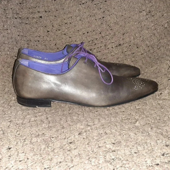 FINSBURY-Monza-Blake Welted-Gray Leather/Purple Details-Sz 8.5 UK/9 US-Excellent - Picture 4 of 8